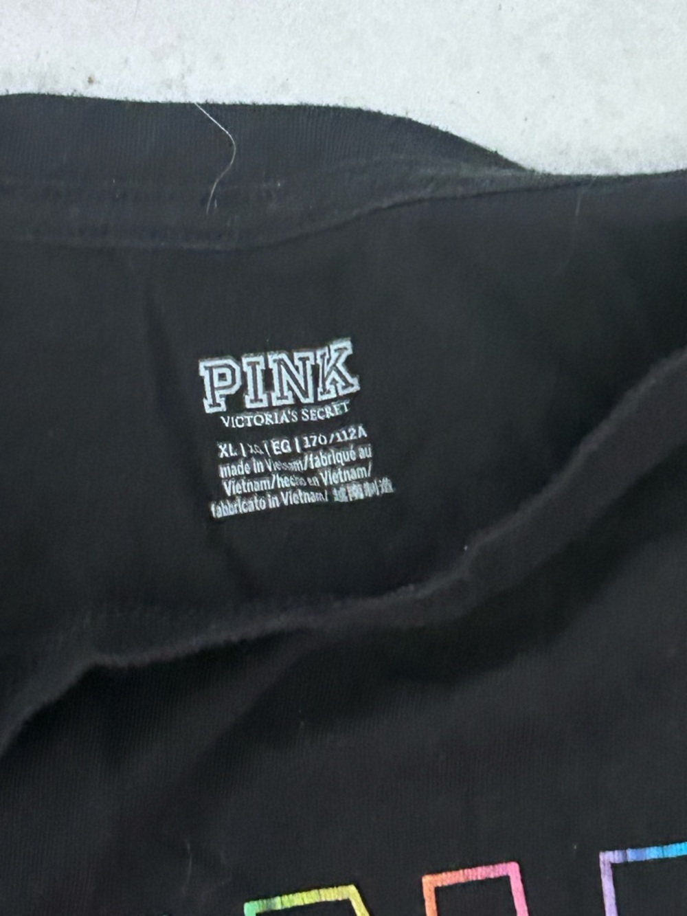 PINK Victoria's Secret Black Tee with Rainbow-Trim Logo - Picture 3 of 4